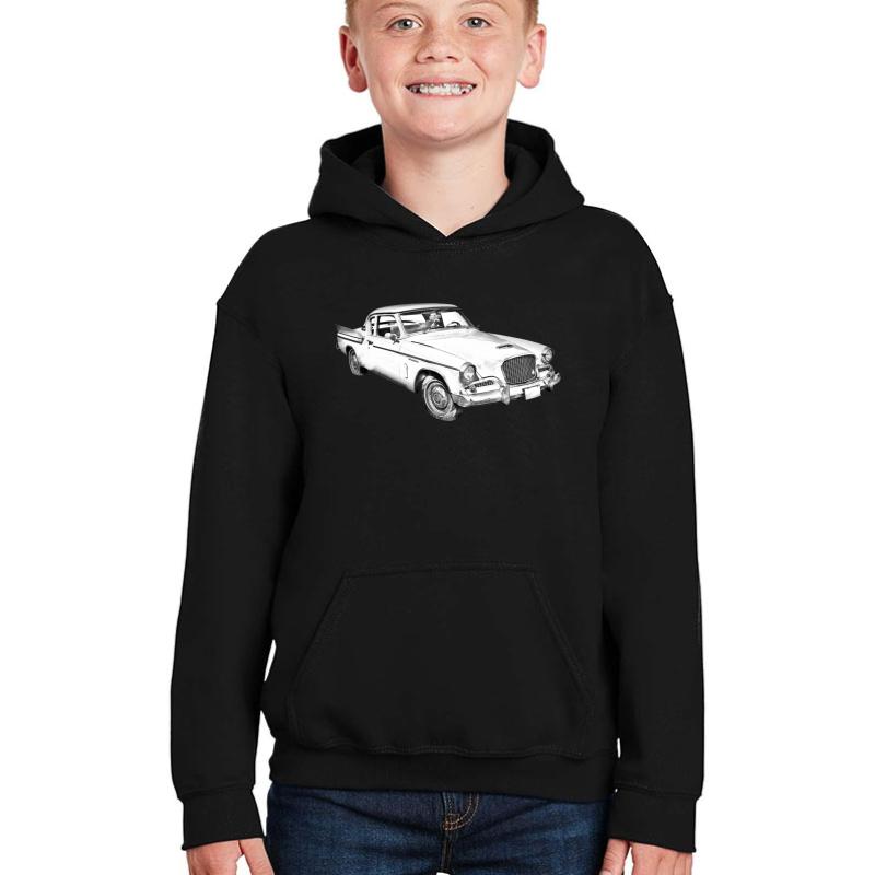 1961 Studebaker Hawk Coupe Illustration Youth Hooded Sweatshirt Boy Black