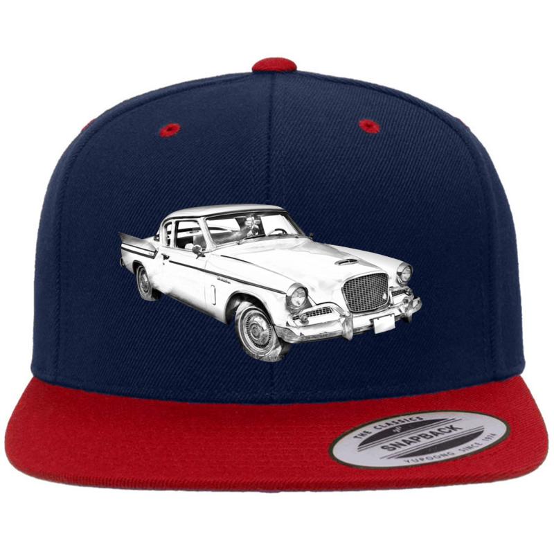 1961 Studebaker Hawk Coupe Illustration Premium Flat Bill Snapback Cap  Navy