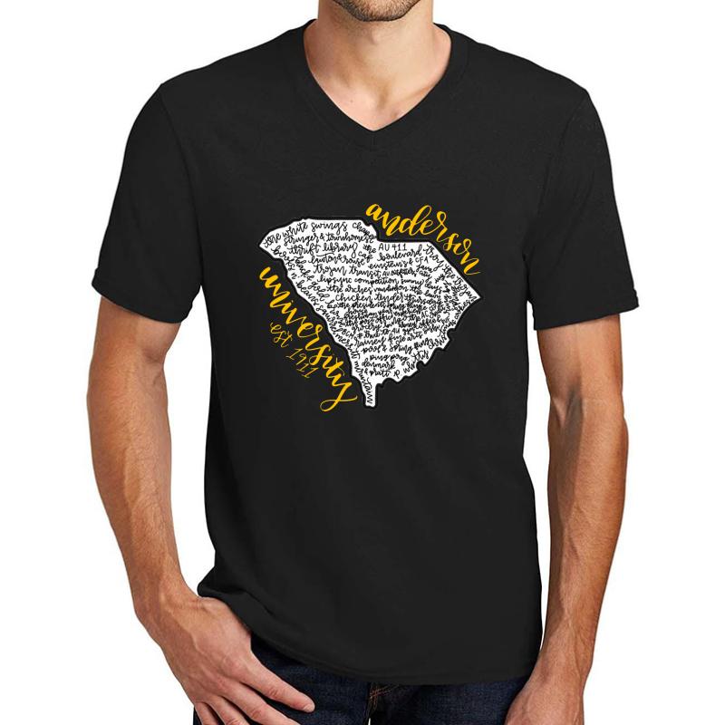 Anderson University Word Collage Unisex V-Neck T-Shirt Men Black