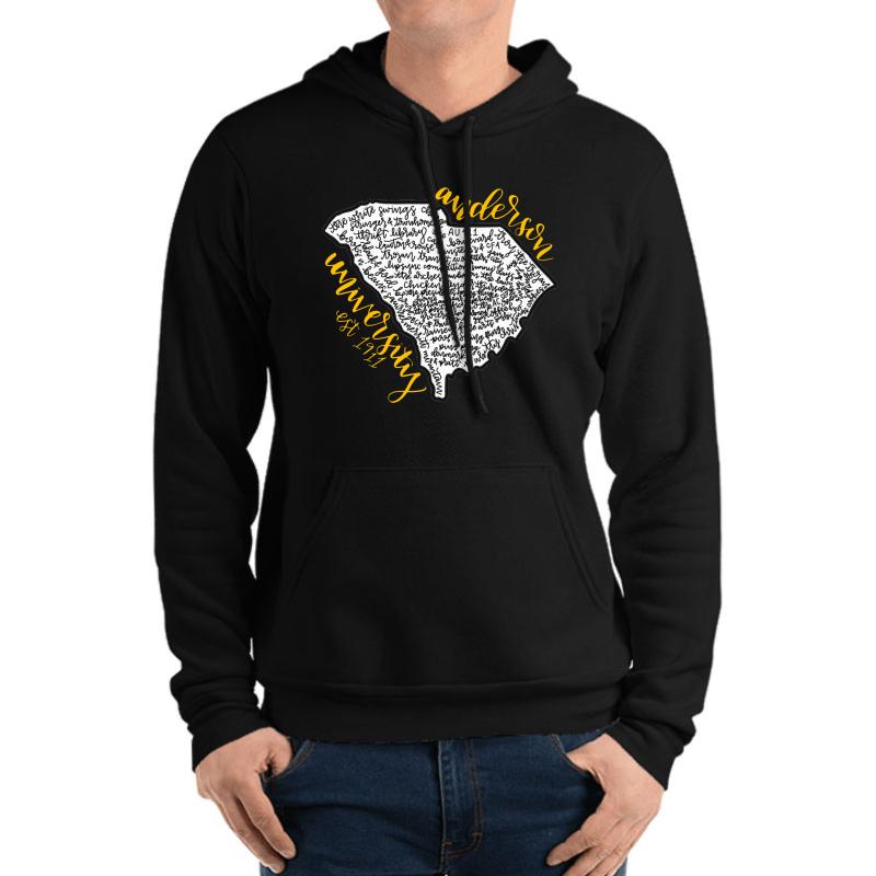 Anderson University Word Collage Unisex Hooded Sweatshirt Men Black