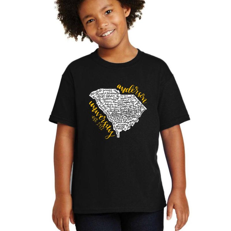 Anderson University Word Collage Youth T-Shirt Boy Black