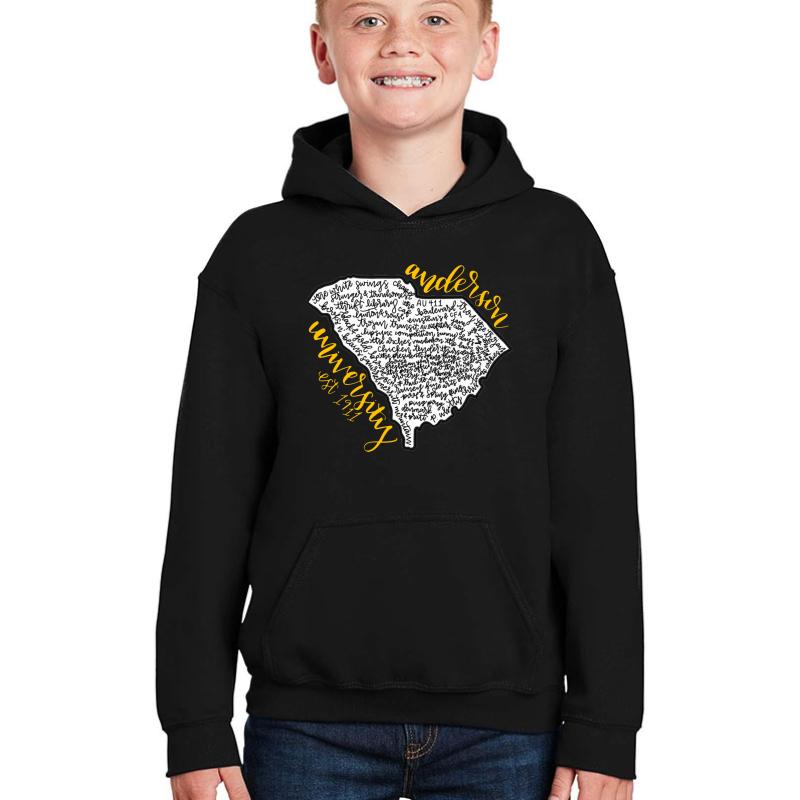 Anderson University Word Collage Youth Hooded Sweatshirt Boy Black