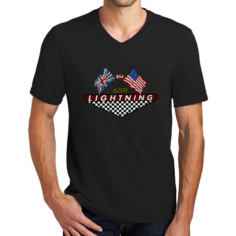 Vintage Bsa 650 Lightning Motorcycles Design By Motormaniac Unisex V-Neck T-Shirt Men Black