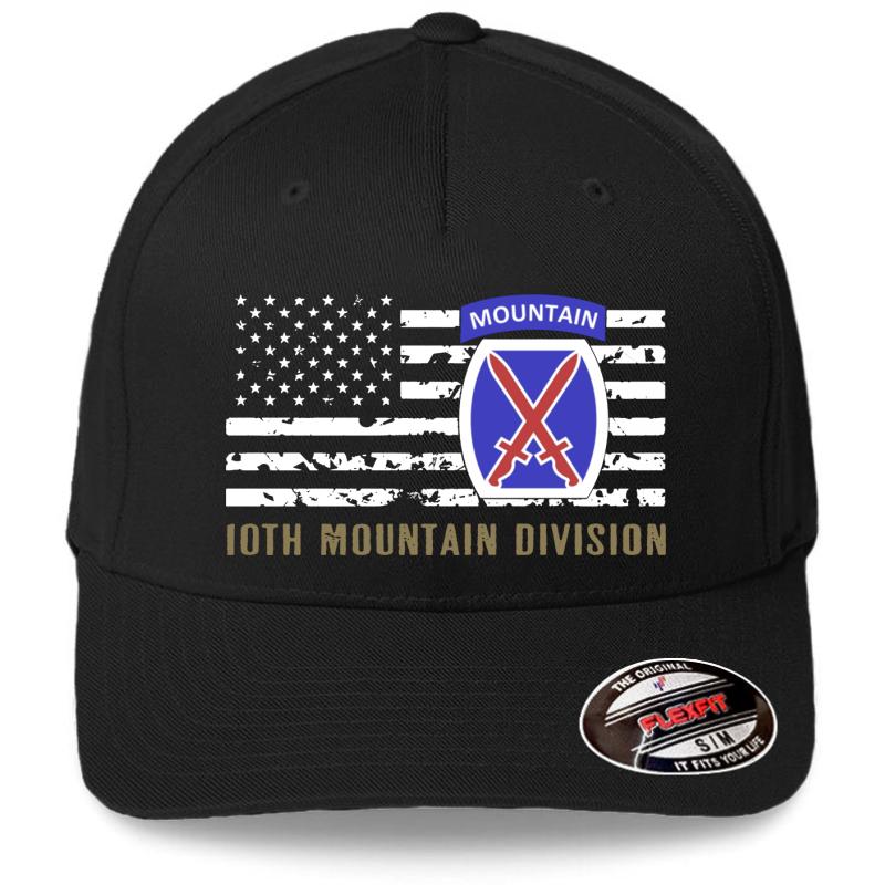 10Th Mountain Division Distressed Flag  Flexfit Baseball Cap  Black