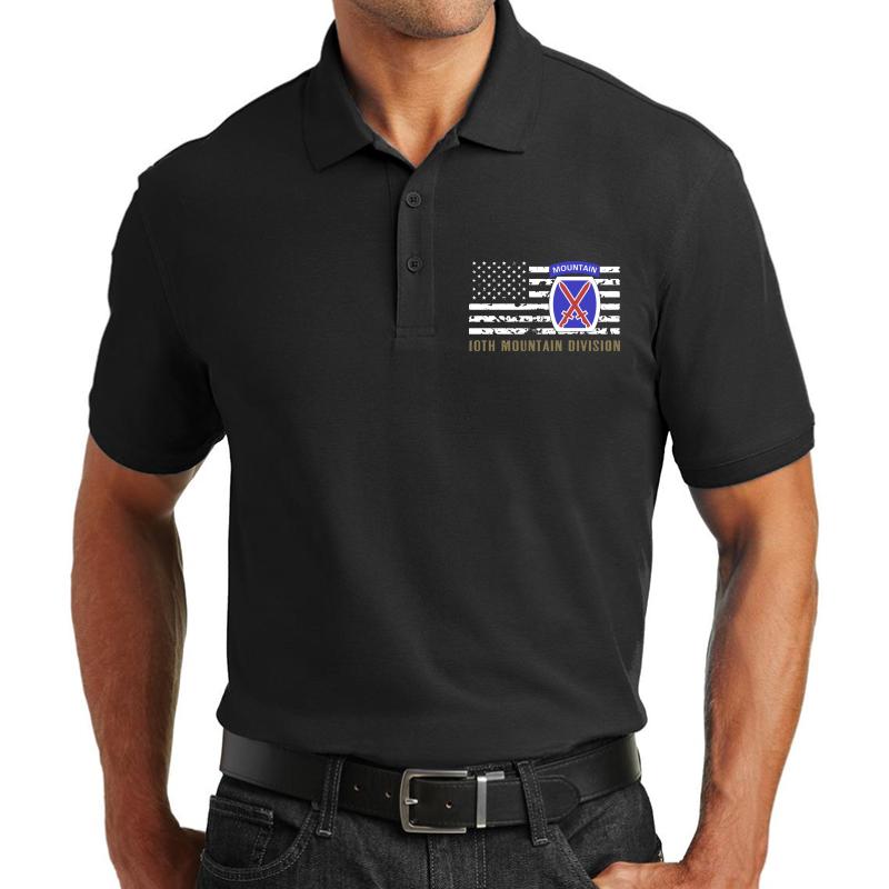 10Th Mountain Division Distressed Flag  Unisex Polo Jersey Sport Shirt Men Black