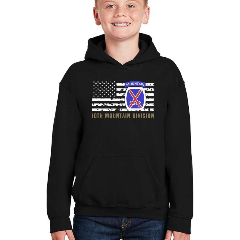 10Th Mountain Division Distressed Flag  Youth Hooded Sweatshirt Boy Black