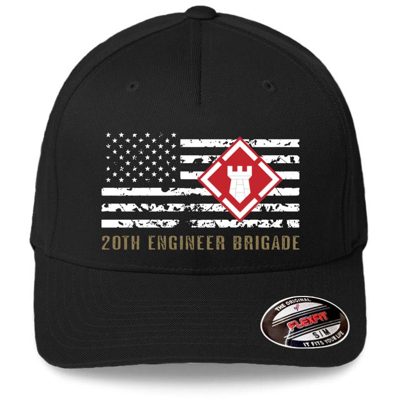 20Th Engineer Brigade Distressed Flag  Flexfit Baseball Cap  Black