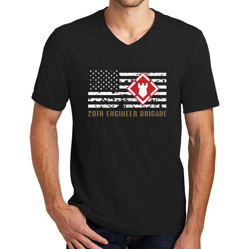 20Th Engineer Brigade Distressed Flag  Unisex V-Neck T-Shirt Men Black