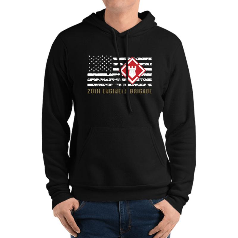 20Th Engineer Brigade Distressed Flag  Unisex Hooded Sweatshirt Men Black