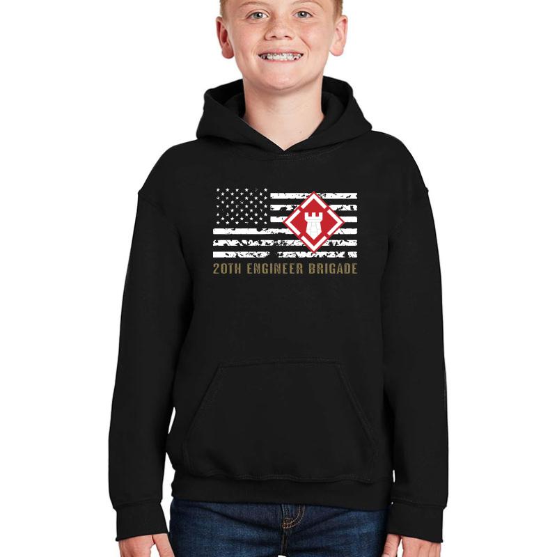 20Th Engineer Brigade Distressed Flag  Youth Hooded Sweatshirt Boy Black