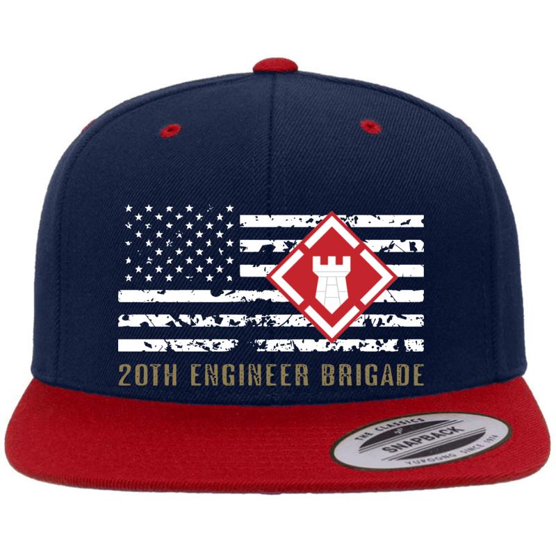 20Th Engineer Brigade Distressed Flag  Premium Flat Bill Snapback Cap  Navy