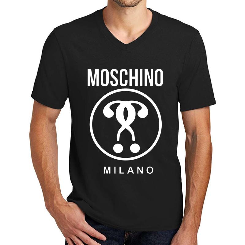 White Moschino Unisex V-Neck T-Shirt Men Black