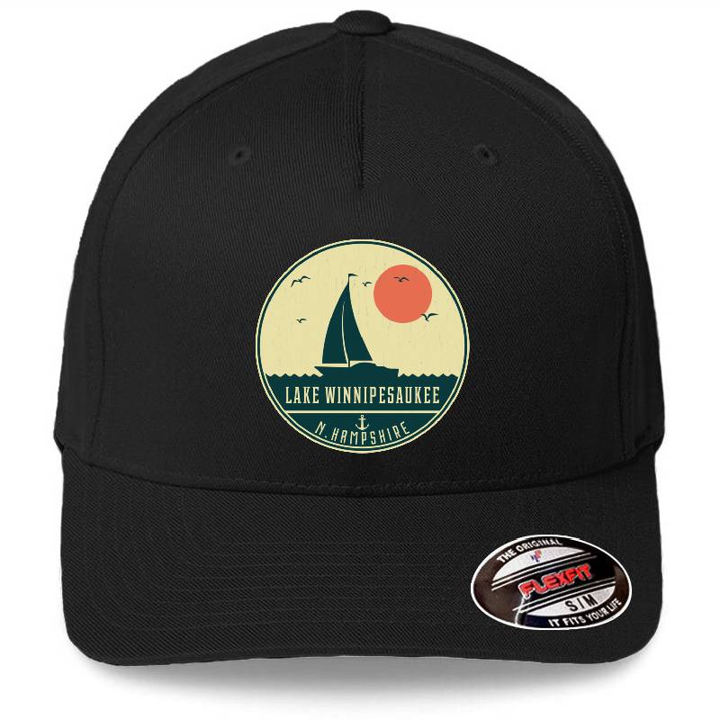 Lake Winnipesaukee Sailing Design Premium Flat Bill Snapback Caps