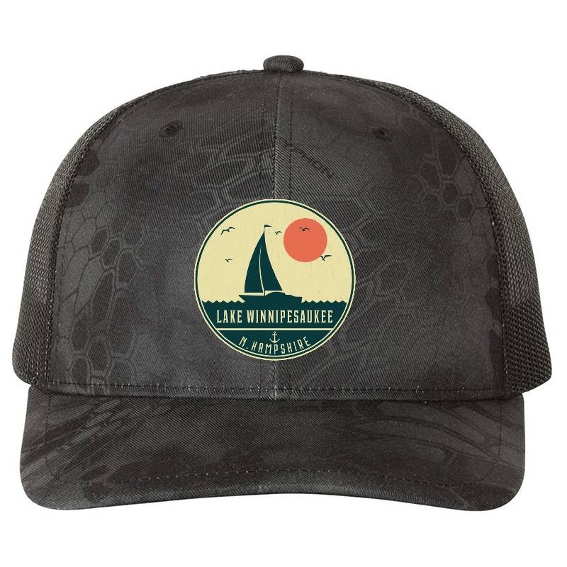 Lake Winnipesaukee Sailing Design Premium Flat Bill Snapback Caps
