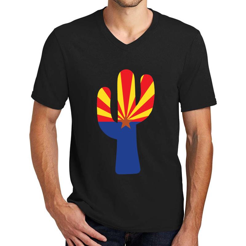 Arizona Flag In A Saguaro Cactus Unisex V-Neck T-Shirt Men Black