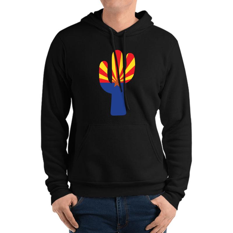 Arizona Flag In A Saguaro Cactus Unisex Hooded Sweatshirt Men Black