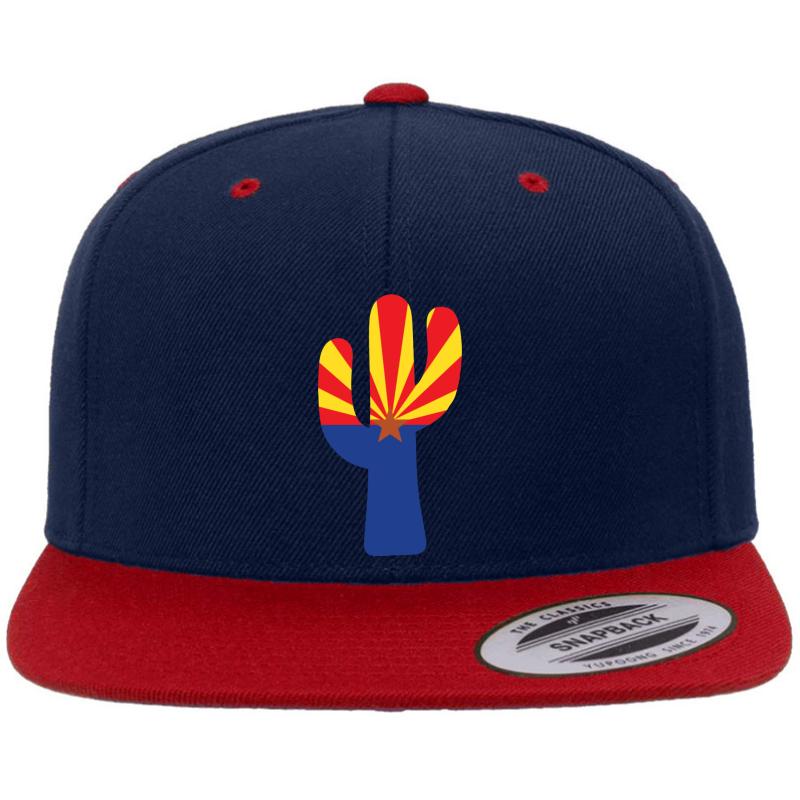 Arizona Flag In A Saguaro Cactus Premium Flat Bill Snapback Cap  Navy