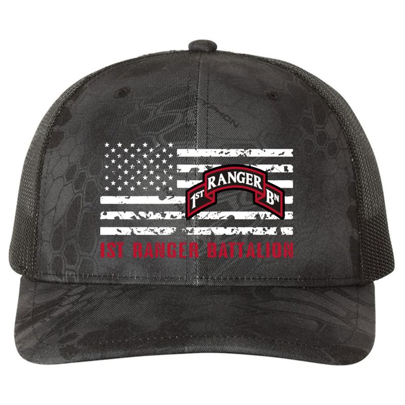 1St Ranger Battalion Richardson Premium Trucker Snapback Cap  Kryptek Typhon Black