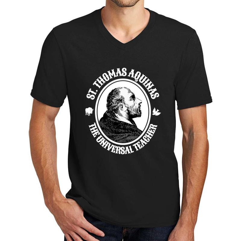 Thomas Aquinas Catholic Saint Catholicism Christian Gift Unisex V-Neck T-Shirt Men Black