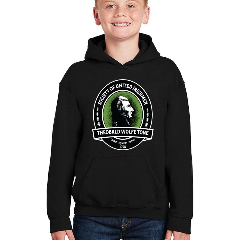 Theobald Wolfe Tone - Society Of The United Irishmen Youth Hooded Sweatshirt Boy Black