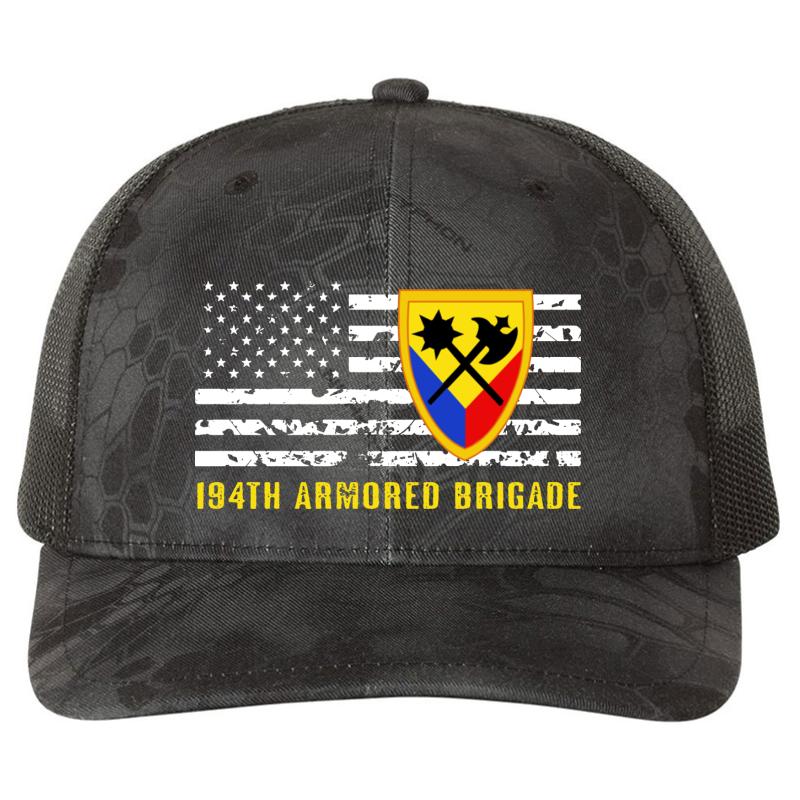 194Th Armored Brigade Richardson Premium Trucker Snapback Cap  Kryptek Typhon Black