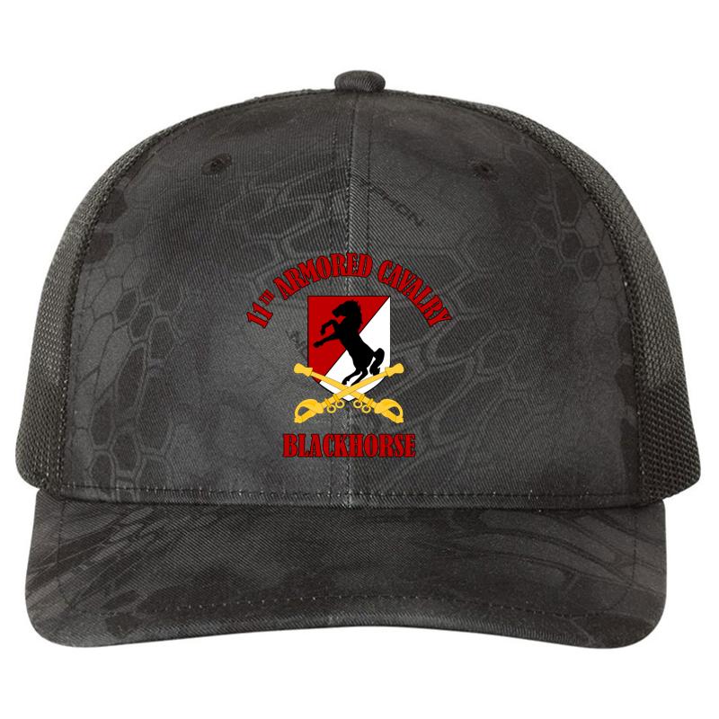 11Th Armored Cavalry - Blackhorse Richardson Premium Trucker Snapback Cap  Kryptek Typhon Black