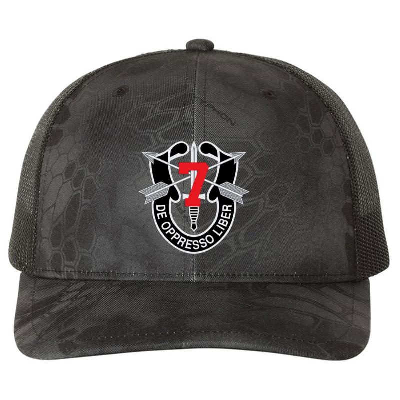 7Th Special Forces Group 7Th Sfg  Richardson Premium Trucker Snapback Cap  Kryptek Typhon Black