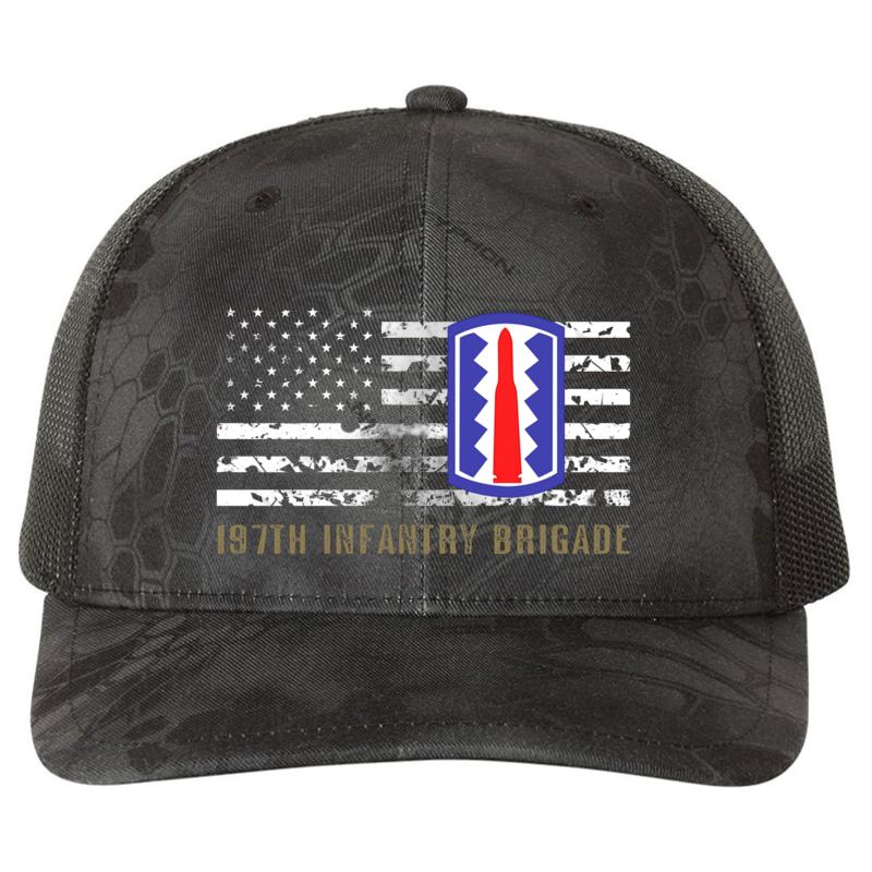 197Th Infantry Brigade Richardson Premium Trucker Snapback Cap  Kryptek Typhon Black