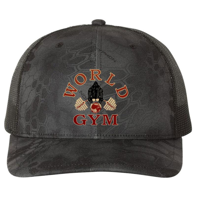 World Gym Gorilla Richardson Premium Trucker Snapback Cap  Kryptek Typhon Black