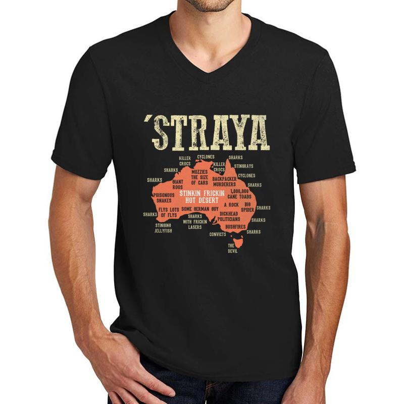 Vintage Aussie Day Straya Australia Map G'day Mate Outback Unisex V-Neck T-Shirt Men Black