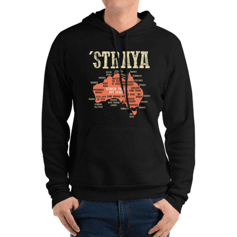 Vintage Aussie Day Straya Australia Map G'day Mate Outback Unisex Hooded Sweatshirt Men Black