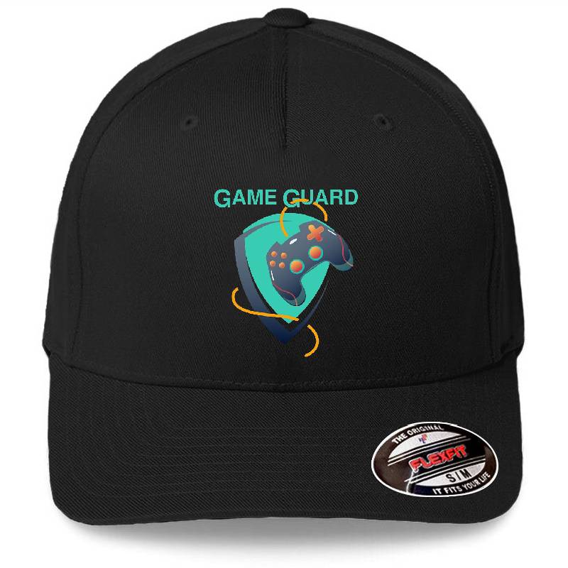 Game guard emblem with a gamepad Premium Flat Bill Snapback Caps