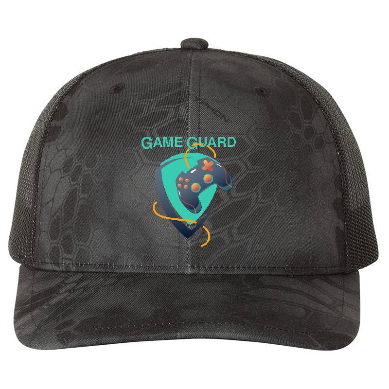 Game guard emblem with a gamepad Premium Flat Bill Snapback Caps