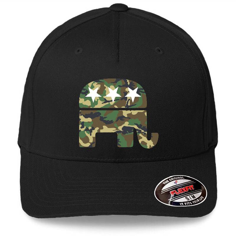 Camouflage Republican Elephant Premium Flat Bill Snapback Caps