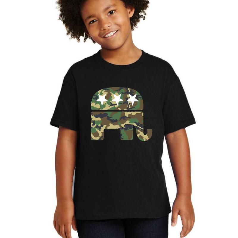 Camouflage Republican Elephant Premium Flat Bill Snapback Caps