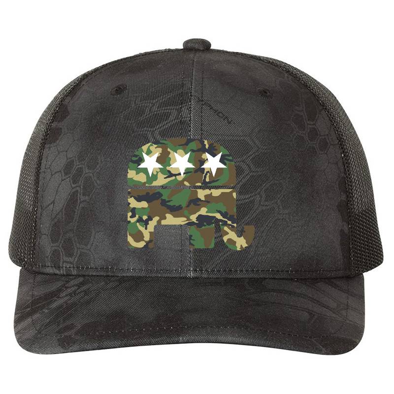 Camouflage Republican Elephant Premium Flat Bill Snapback Caps