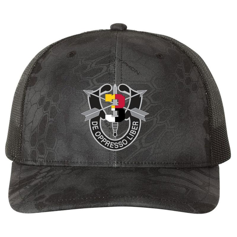 3Rd Special Forces Group 3Rd Sfg  Richardson Premium Trucker Snapback Cap  Kryptek Typhon Black