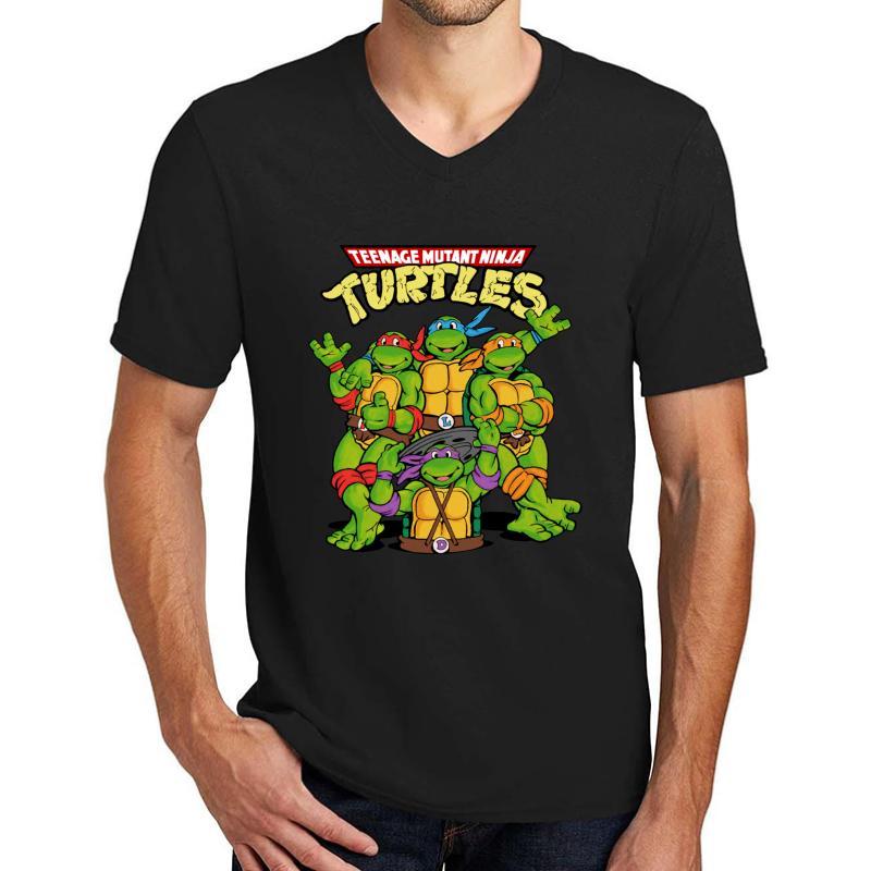 Tmnt - Teenage Mutant Ninja Turtles Unisex V-Neck T-Shirt Men Black