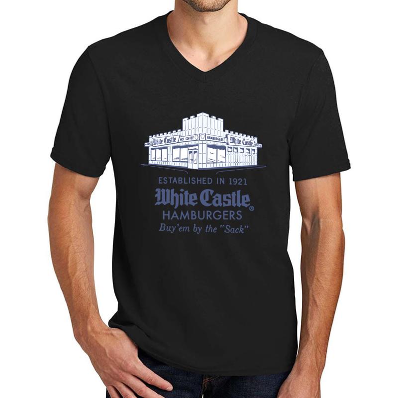 White Castle Unisex V-Neck T-Shirt Men Black