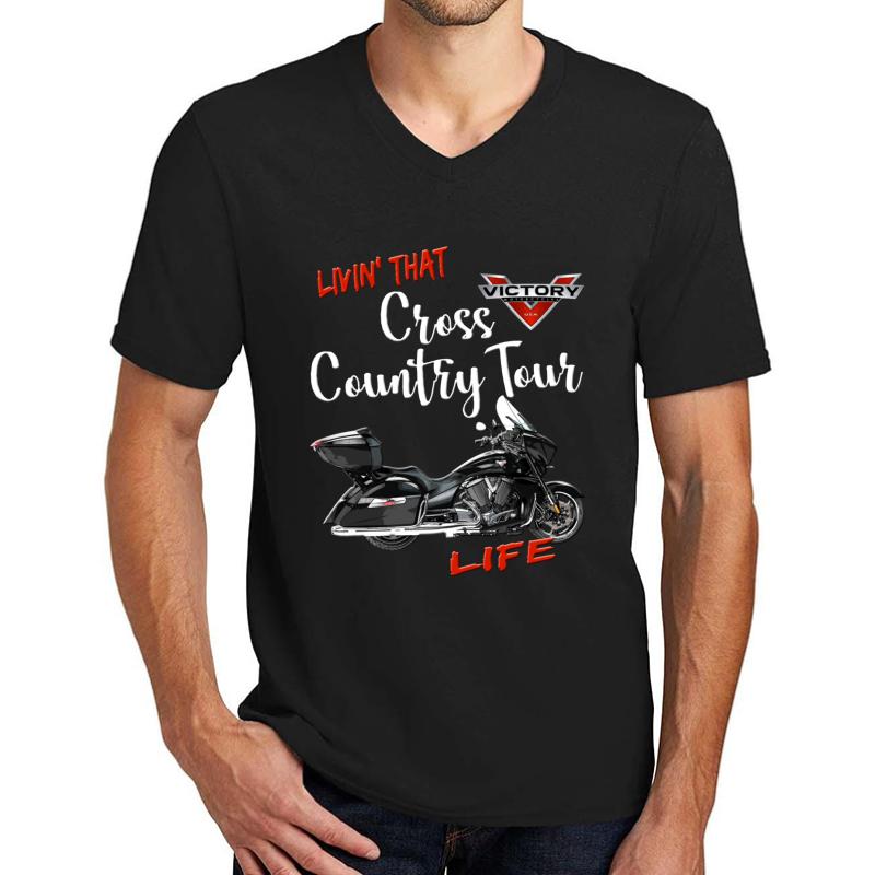 Victory Livin' That Cross Country Tour Motorcycle Life Unisex V-Neck T-Shirt Men Black