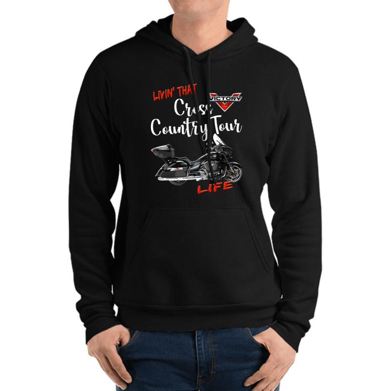 Victory Livin' That Cross Country Tour Motorcycle Life Unisex Hooded Sweatshirt Men Black