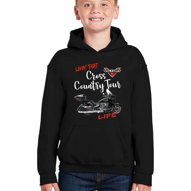 Victory Livin' That Cross Country Tour Motorcycle Life Youth Hooded Sweatshirt Boy Black