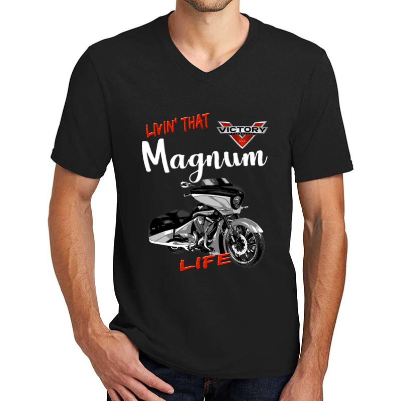 Victory Livin' That Magnum Motorcycle Life Unisex V-Neck T-Shirt Men Black