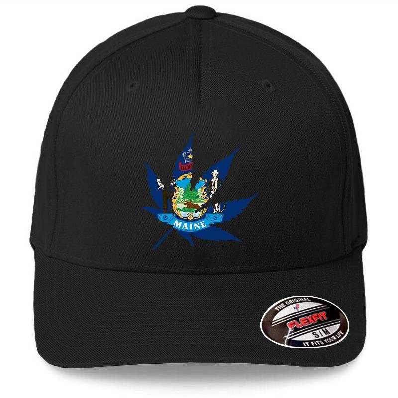 Maine Cannabis Leaf Flag Premium Flat Bill Snapback Caps