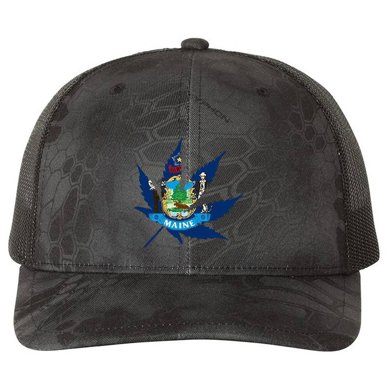 Maine Cannabis Leaf Flag Premium Flat Bill Snapback Caps