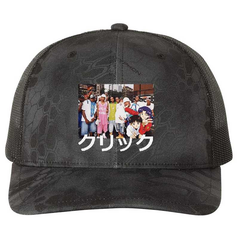 Dipset x Evangelion x Clique designed and sold by CliqueOne. Premium Flat Bill Snapback Caps