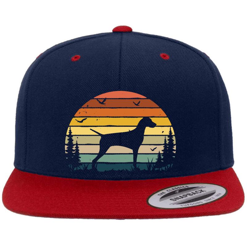 Vizsla Dog Retro Vintage Premium Flat Bill Snapback Cap  Navy