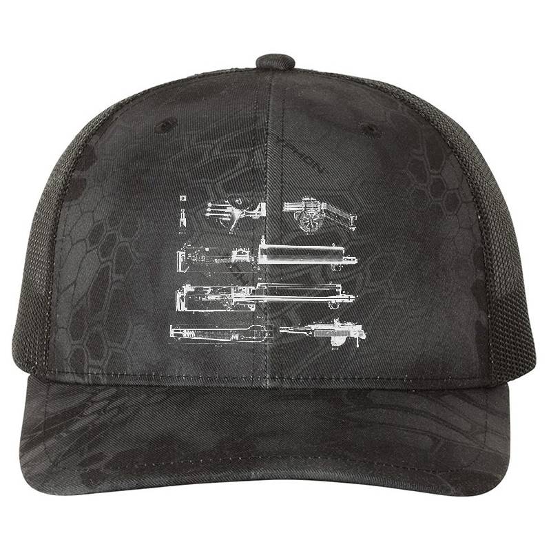 Russian Machne Gun Parts Vintage Illustration Premium Flat Bill Snapback Caps