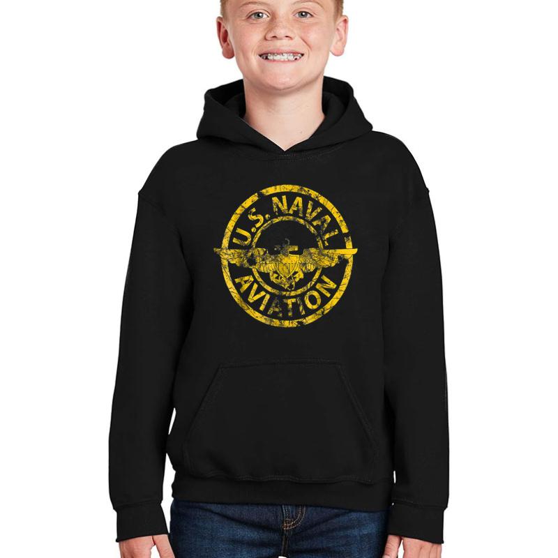 Us Navy Original Naval Aviation Vintage Youth Hooded Sweatshirt Boy Black