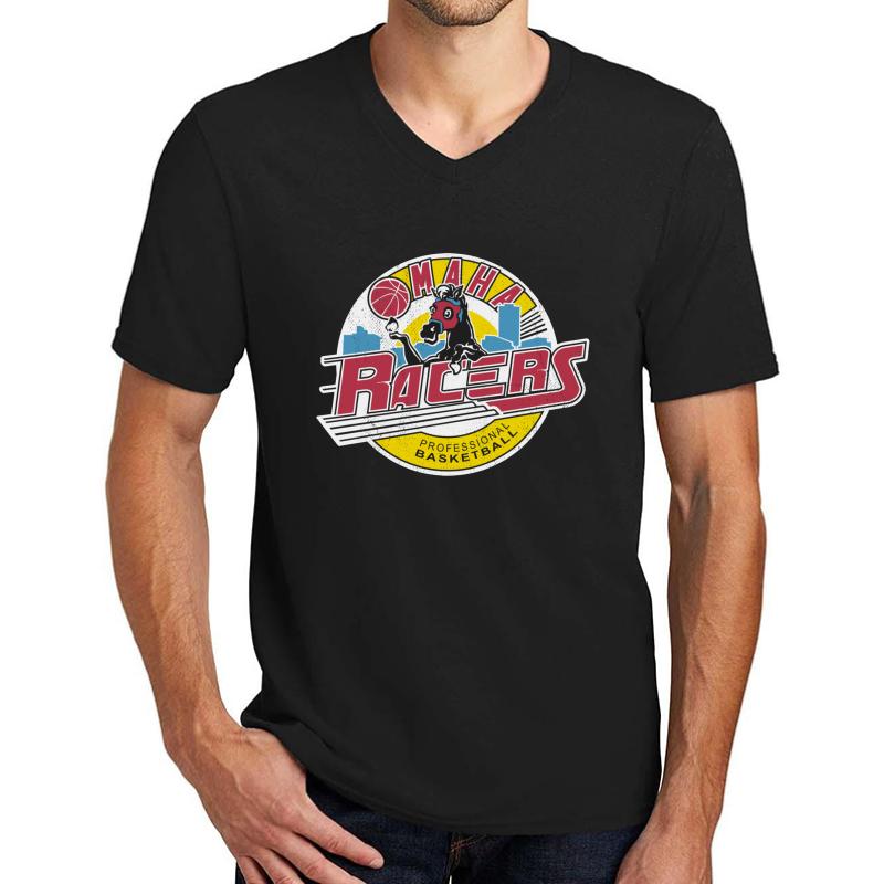 Vintage Omaha Racers Unisex V-Neck T-Shirt Men Black